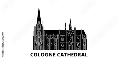 Germany, Cologne Cathedral flat travel skyline set. Germany, Cologne Cathedral black city vector panorama, illustration, travel sights, landmarks, streets.