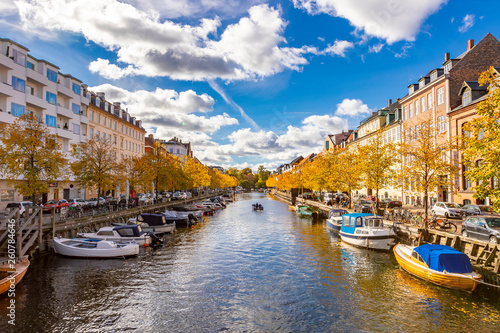 Scenic view of the canal in Copenhagen in autumn