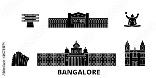 India, Bangalore flat travel skyline set. India, Bangalore black city vector panorama, illustration, travel sights, landmarks, streets. photo