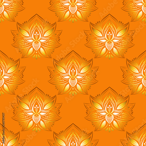 Seamless pattern in vintage style on a orange background.