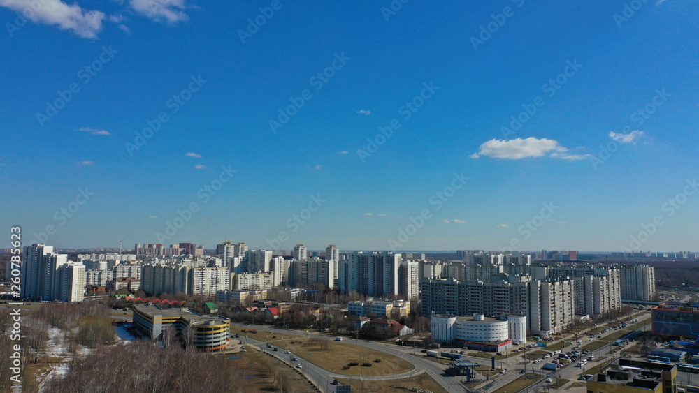 Obraz premium Flight over Moscow, shooting with the air, drone view, Southern district of Moscow 