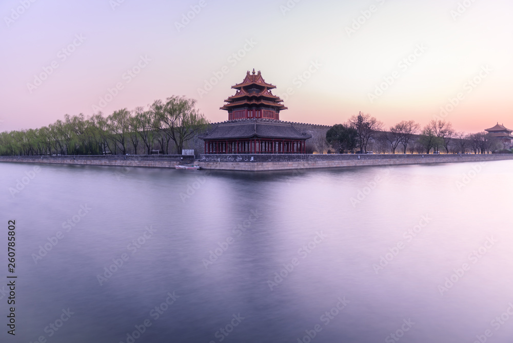 Turret of the Forbidden city at sunset in Beijing,China.