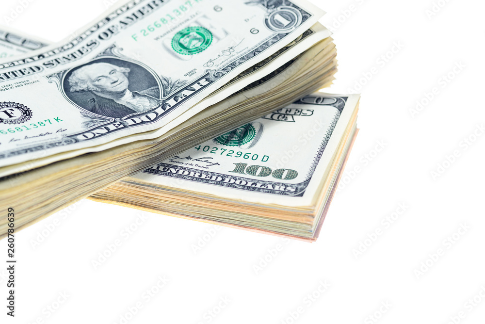 Bundles of banknotes of american dollars isolated on white background. Bundles of banknotes of american dollars isolated on white background.