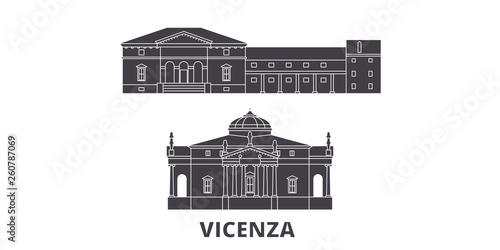 Italy, Vicenza flat travel skyline set. Italy, Vicenza black city vector panorama, illustration, travel sights, landmarks, streets. photo