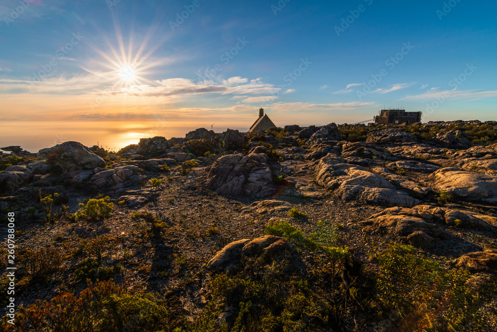 Beautiful sunset on top of table mountain ,cape town , south africa