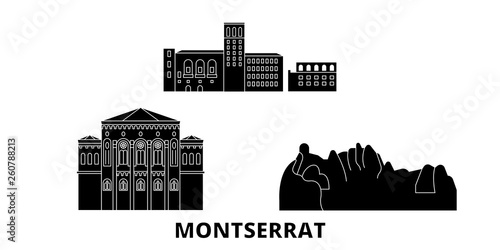 Montserrat flat travel skyline set. Montserrat black city vector panorama, illustration, travel sights, landmarks, streets.