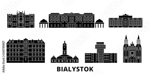 Poland, Bialystok flat travel skyline set. Poland, Bialystok black city vector panorama, illustration, travel sights, landmarks, streets. photo