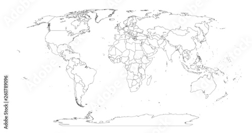  Contour world map in Robinson Projection on white background. Vector eps8