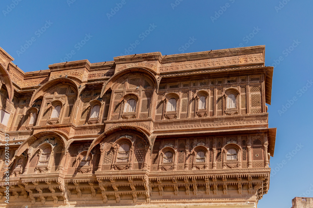 Jaisalmer Fort, Jaisalmer, Rajasthan, India; 24-Feb-2019; decorative architecture inside the fort
