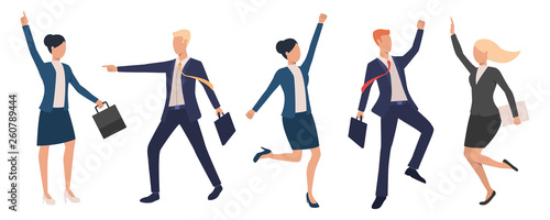 Collection of happy business executives dancing