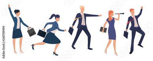 Collection of hurrying business people