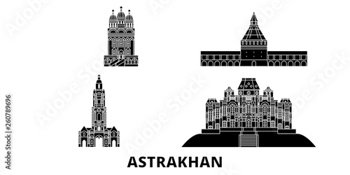 Russia, Astrakhan flat travel skyline set. Russia, Astrakhan black city vector panorama, illustration, travel sights, landmarks, streets. photo