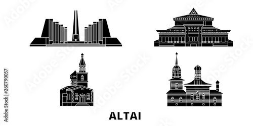 Russia, Gorno Altaysk flat travel skyline set. Russia, Gorno Altaysk black city vector panorama, illustration, travel sights, landmarks, streets. photo