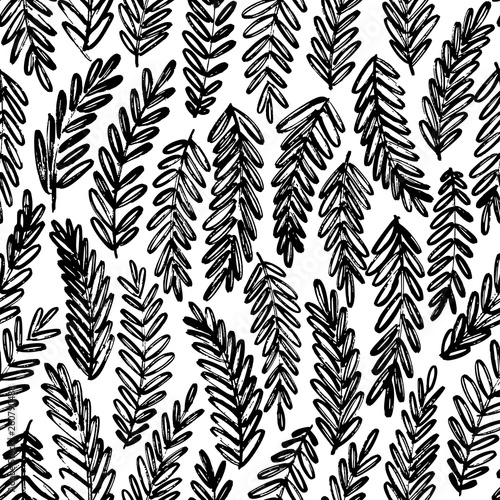 Acacia leaves hand drawn seamless pattern. Vector ornament for wrapping paper.