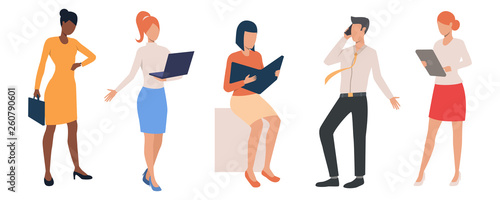 Set of office managers in red clothes