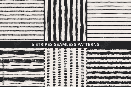 Grunge stripes hand drawn seamless patterns set. Vector ornaments for wrapping paper. photo