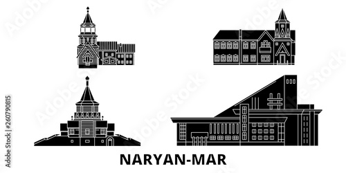Russia, Naryan Mar  flat travel skyline set. Russia, Naryan Mar  black city vector panorama, illustration, travel sights, landmarks, streets. photo