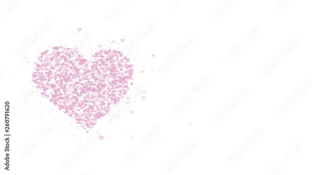 Blurred pink heart is isolated on white background. Accumulation of little hearts creates one large heart. Left allocation. Close up. Copy space. Blurred pink heart is isolated on white background. Accumulation of little hearts creates one large heart. Left allocation. Close up. Copy space.