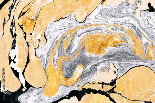 Gold and black marble vector background. Hand drawn ink texture.