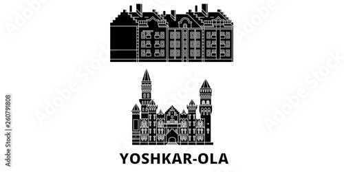 Russia, Yoshkar Ola flat travel skyline set. Russia, Yoshkar Ola black city vector panorama, illustration, travel sights, landmarks, streets.