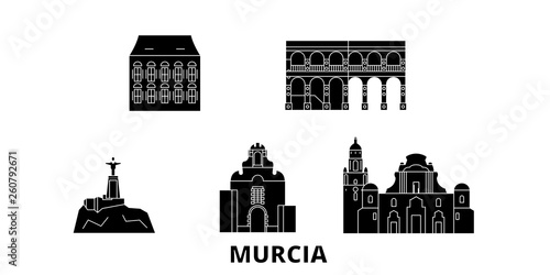 Spain, Murcia flat travel skyline set. Spain, Murcia black city vector panorama, illustration, travel sights, landmarks, streets. photo