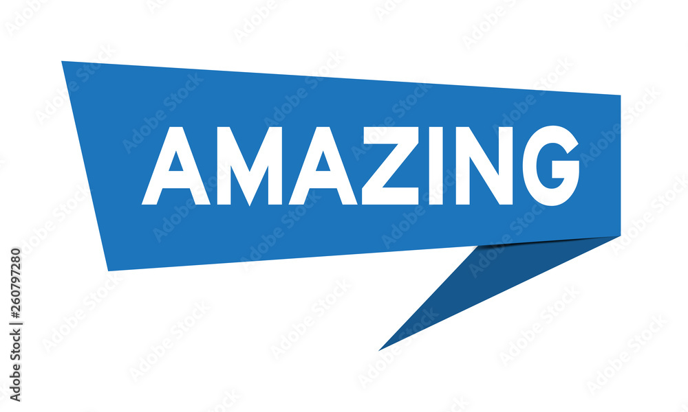 Blue paper speech banner with word amazing on white background (Vector) Blue paper speech banner with word amazing on white background (Vector)