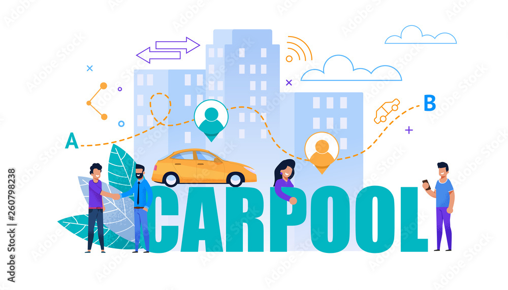 Carpool Vector Flat Banner. Transport Cooperation