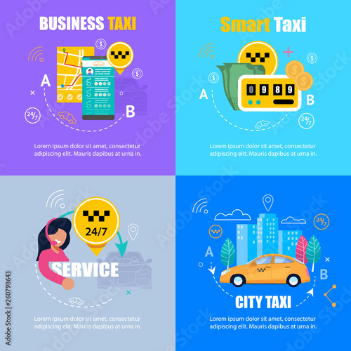 Taxi Banner Set. Smart Business City Service.