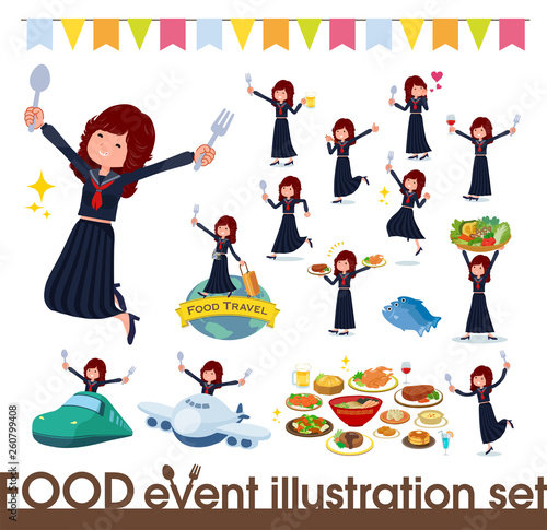 食のイベントに関する不良ファッション女性のセット。フォークやスプーンを持ち、楽しんでいるアクションがあります。編集が容易なベクターアートです。.