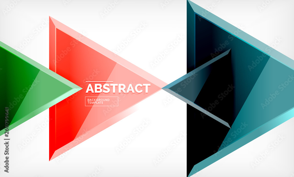 Triangles repetiton geometric abstract background, multicolored glossy triangular shapes, hi-tech poster cover design or web presentation template with copy space Triangles repetiton geometric abstract background, multicolored glossy triangular shapes, hi-tech poster cover design or web presentation template with copy space