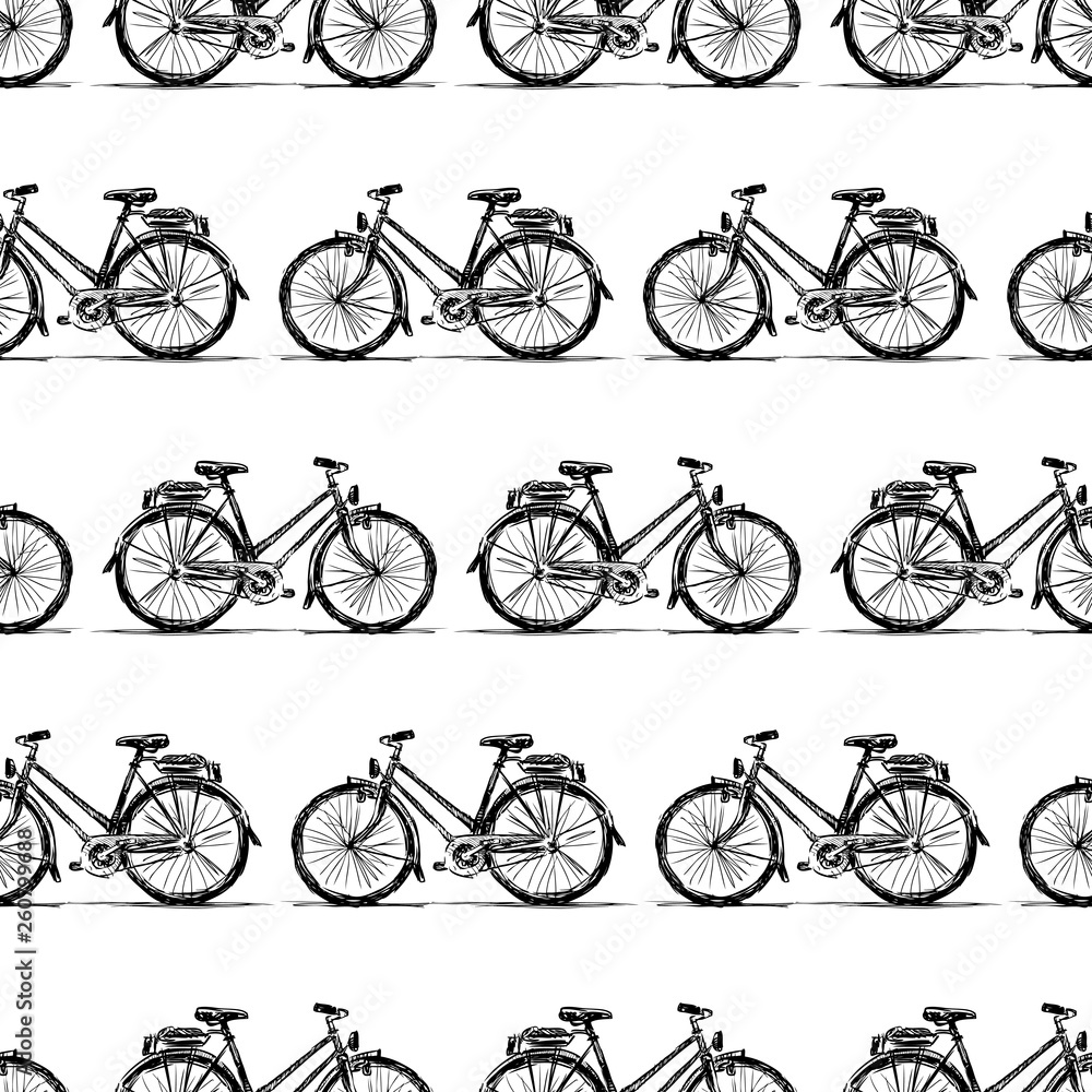 Obraz premium Seamless background of sketches of bikes