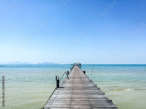 Wooden bridge on the sea in Thailand