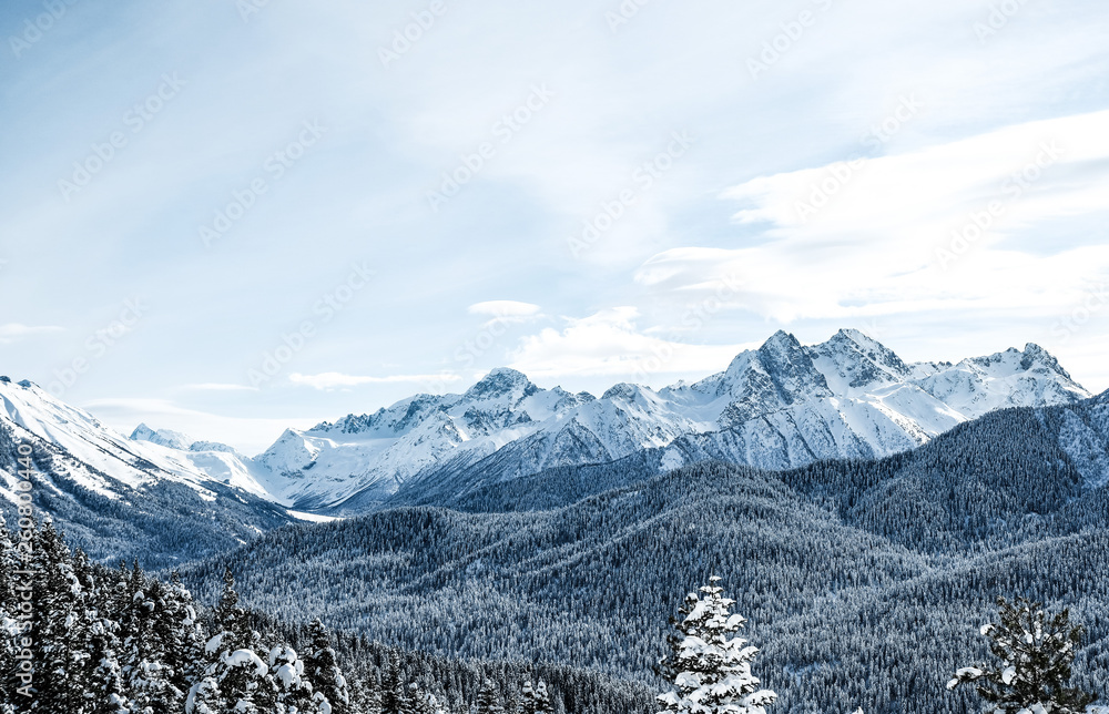 Snow-capped mountains. Winter landscape.