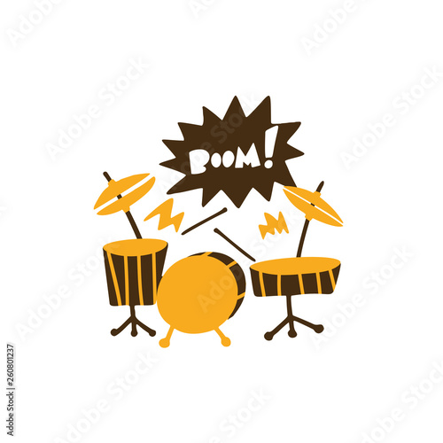 Vector illustration of drum kit and phrase Boom.