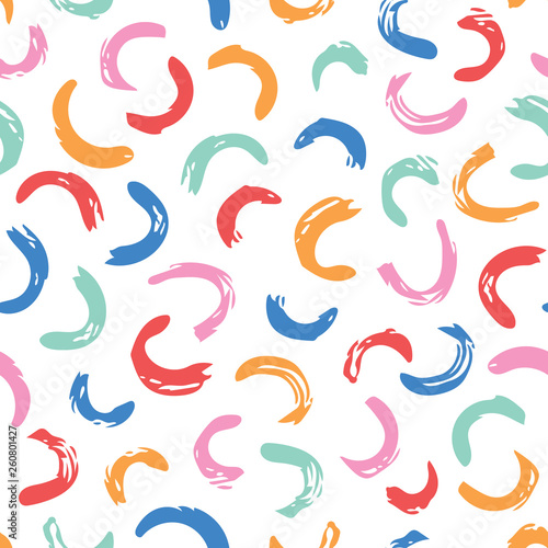 Seamless pattern. Naive half Moon ornament in blue, green, pink, yellow, coral colors. Pritn for textiles, wallpapers, scrapbooking in doodle style. Vector illustration texture.