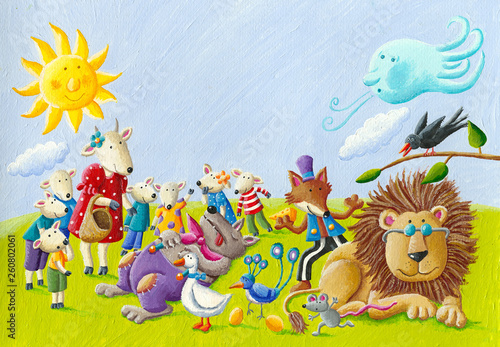 Happy and funny animals from Aesop's fables photo