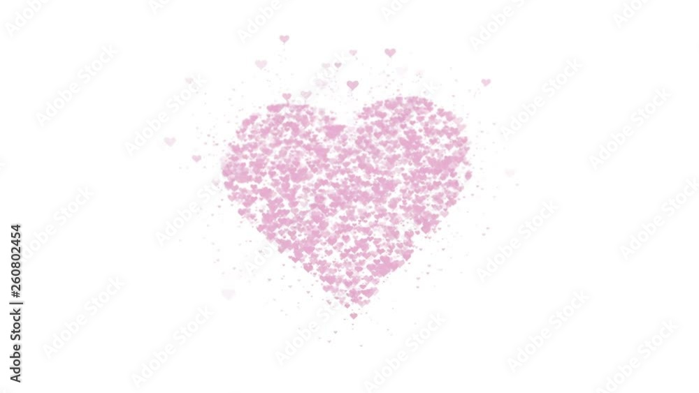 Blurred pink heart is isolated on white background. Accumulation of little hearts creates one large heart. Close up. Copy space. Blurred pink heart is isolated on white background. Accumulation of little hearts creates one large heart. Close up. Copy space.