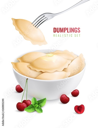 Dumplings Ravioli Manti Colored Realistic Composition