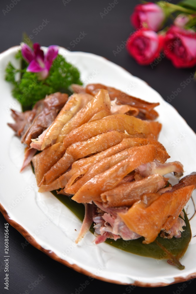 grilled salmon steak with french fries and salad