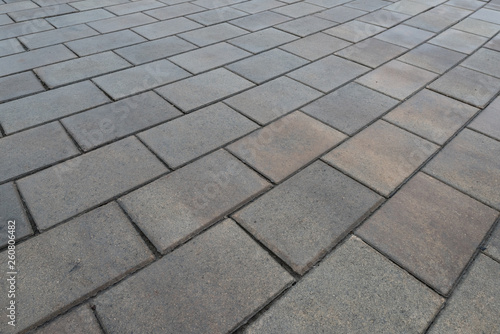 Gray granite. Rectangular pavement slab. Perspective view.