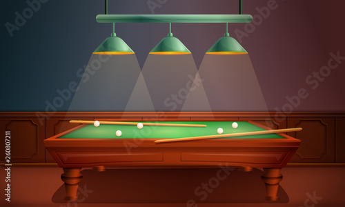 vector hall with pool table, vector illustration