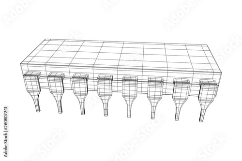 Microchip quantum processor, micro-processor with board electronic CPU wireframe low poly mesh vector illustration