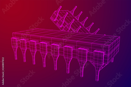 Microchip quantum processor, micro-processor with board electronic CPU wireframe low poly mesh vector illustration