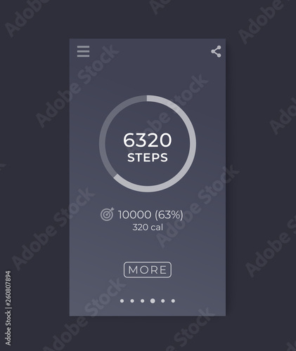 Fitness app, activity tracker for smartphone, pedometer, step counter vector mobile interface
