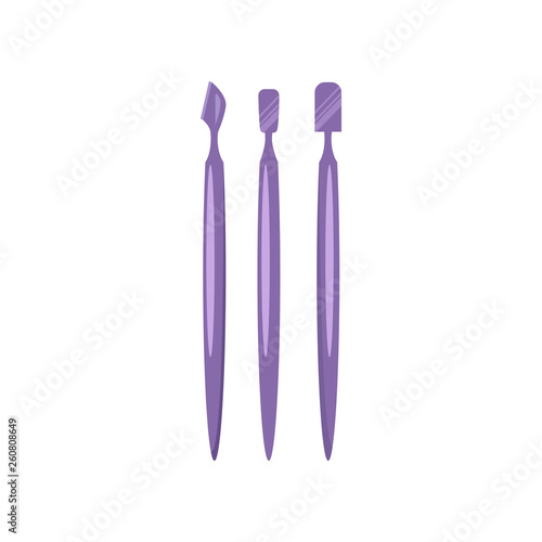 Manicure set tools flat icon. Manicure kit, pedicure, cuticle removals. Nail salon concept. Vector illustration can be used for topics like beauty salon, hand care, manicurist