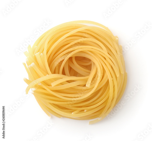 Top view of uncookedi pasta nest