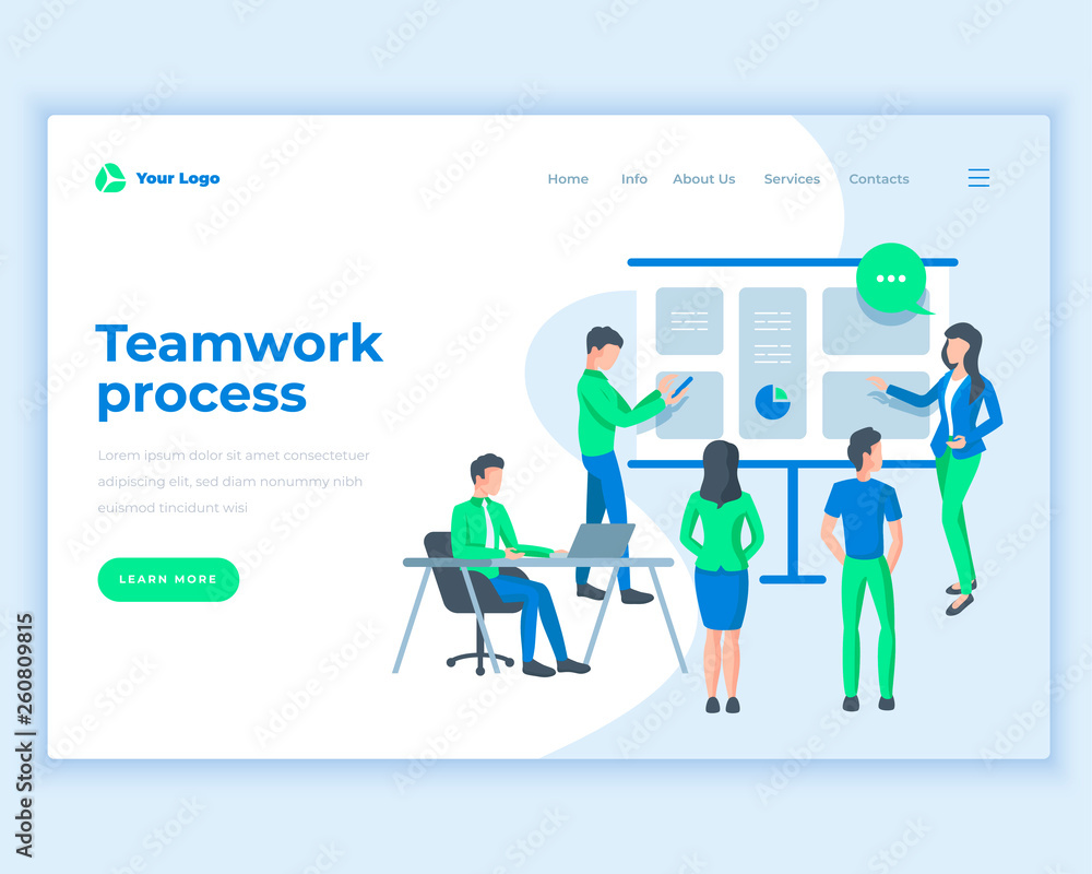 Landing page template teamwork process concept with office people. Landing page template teamwork process concept with office people.