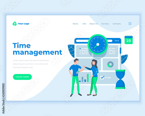 Landing page template time management concept with office people.