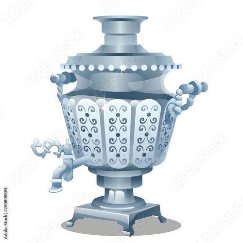Samovar with ornament isolated on white background. Vector cartoon close-up illustration.