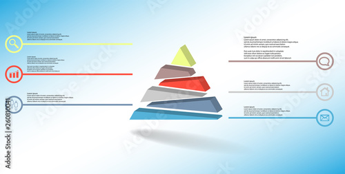 3D illustration infographic template with embossed triangle randomly divided to six shifted parts